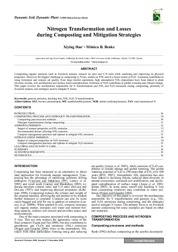 (PDF) Nitrogen transformations and greenhouse gas emissions from a ...