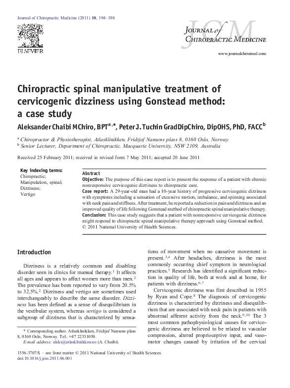 (PDF) Chiropractic spinal manipulative treatment of migraine headache