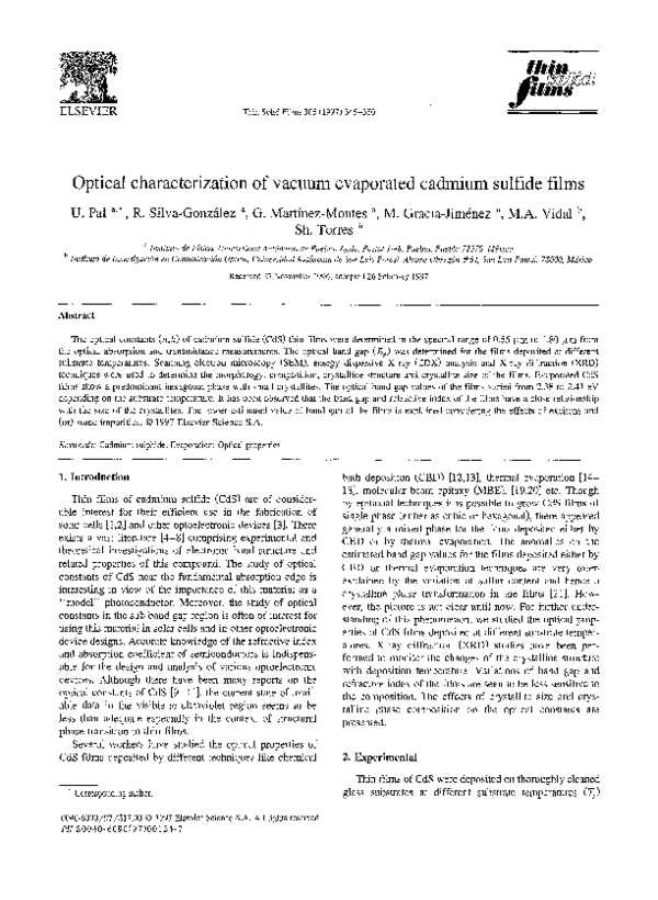 Optical characterization of vacuum evaporated cadmium sulfide films
