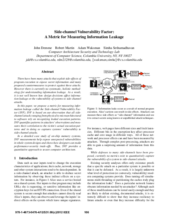(PDF) Side-channel vulnerability factor: A metric for measuring ...