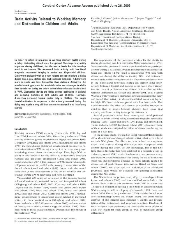 (PDF) Brain Activity Related to Working Memory and Distraction in ...
