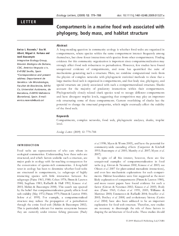 (PDF) Compartments in a marine food web associated with phylogeny, body