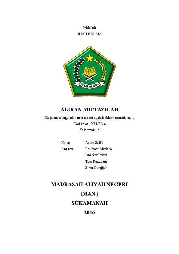 Doc Aliran Mu Tazilah Ahied Hidayatullah Academia Edu