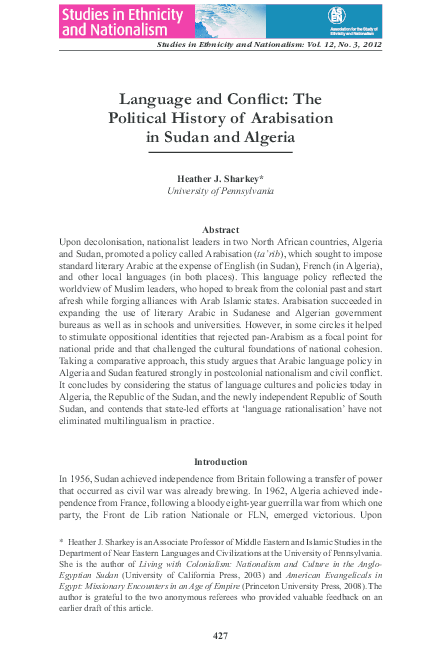 (PDF) Language and Conflict: The Political History of Arabisation in ...