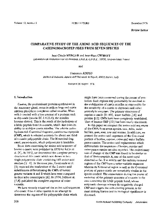 (PDF) Comparative study of the amino acid sequences of the ...