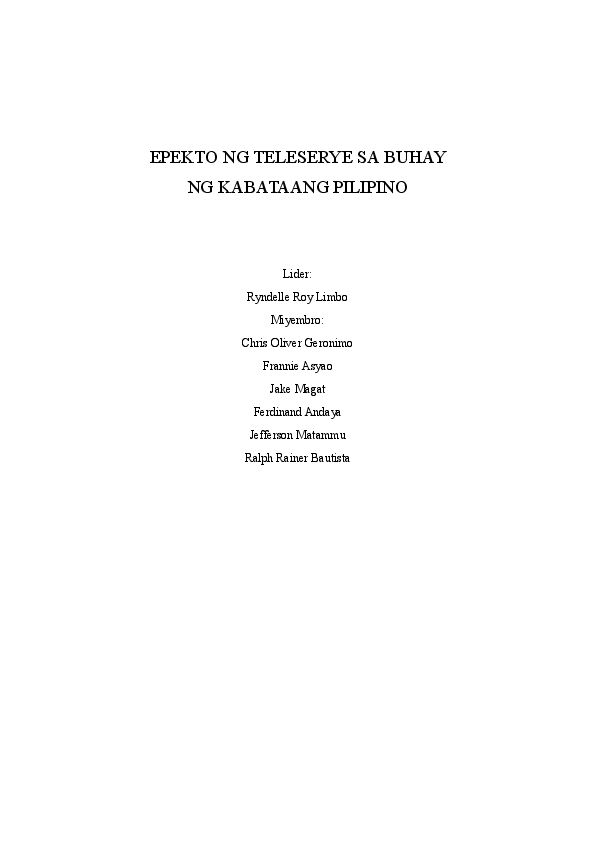 Epekto ng telesrye sa teen agers essay 08 picture