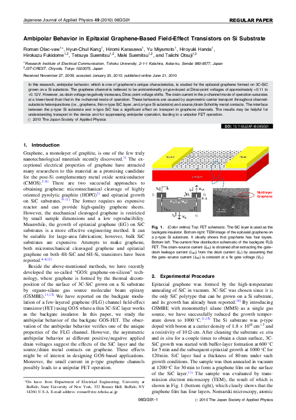 (PDF) Ambipolar Behavior in Epitaxial GrapheneBased FieldEffect
