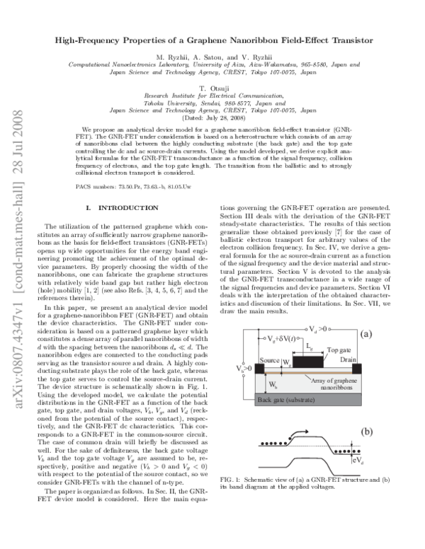 (PDF) Highfrequency properties of a graphene nanoribbon fieldeffect