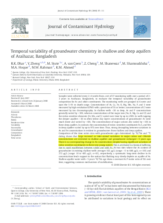 (PDF) Temporal variability of groundwater chemistry in shallow and deep ...