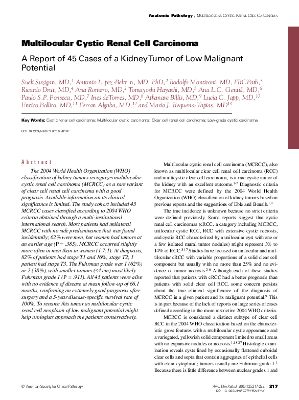 (PDF) Multilocular Cystic Renal Cell Carcinoma A Report of 45 Cases
