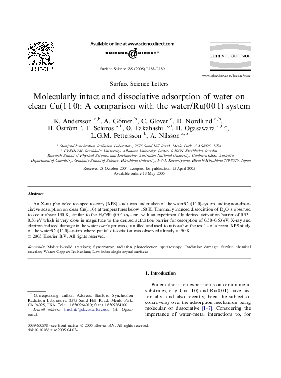 (PDF) Molecularly intact and dissociative adsorption of water on clean ...