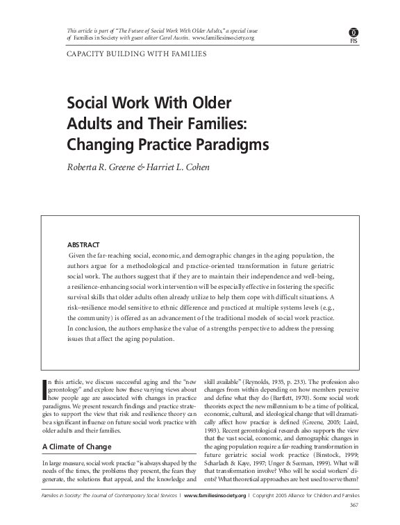 (PDF) Social Work With Older Adults and Their Families: Changing ...