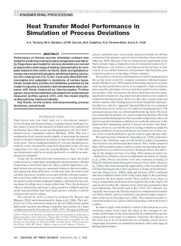 (PDF) Heat Transfer Model Performance in Simulation of Process Deviations