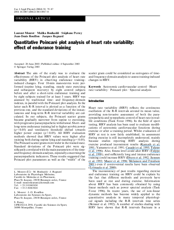 (PDF) Quantitative Poincaré plot analysis of heart rate variability ...