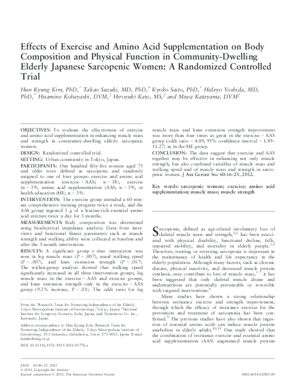 (PDF) Effects of Exercise and Amino Acid Supplementation on Body ...