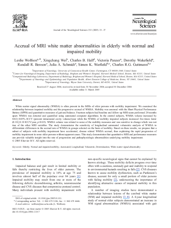 (PDF) Accrual of MRI white matter abnormalities in elderly with normal ...