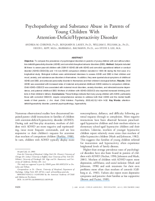 (PDF) Psychopathology and Substance Abuse in Parents of Young Children ...