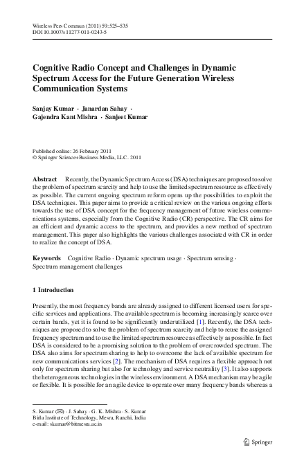 (PDF) Cognitive Radio Concept and Challenges in Dynamic Spectrum Access ...