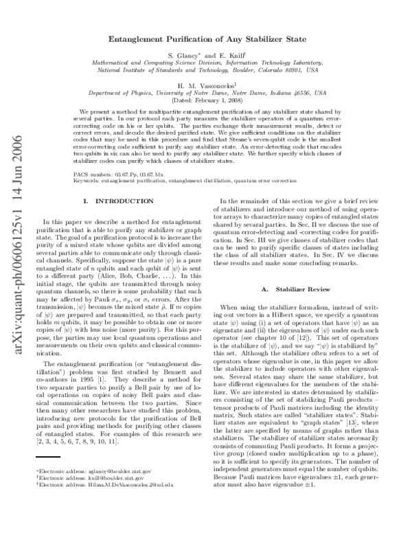 (PDF) Entanglement Purification of Any Stabilizer State