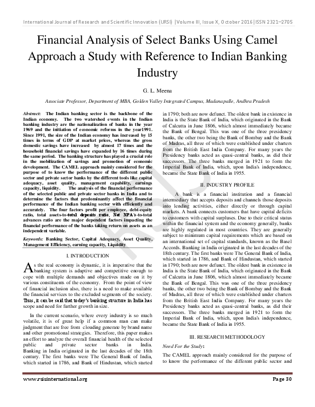 (PDF) Financial Analysis of Select Banks Using Camel Approach a Study