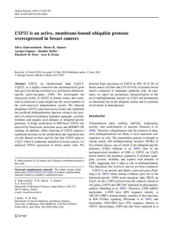 (PDF) USP32 is an active, membrane-bound ubiquitin protease ...