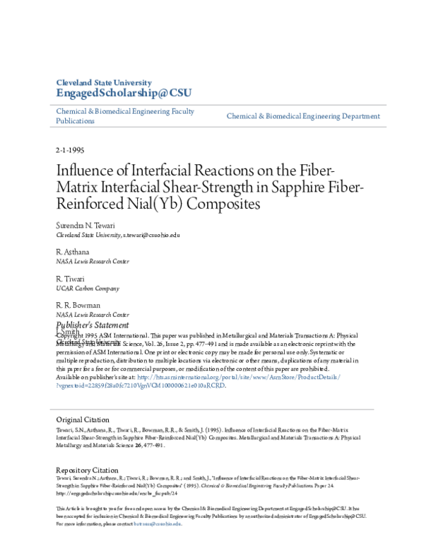 (PDF) Influence of interfacial reactions on the fiber-matrix ...