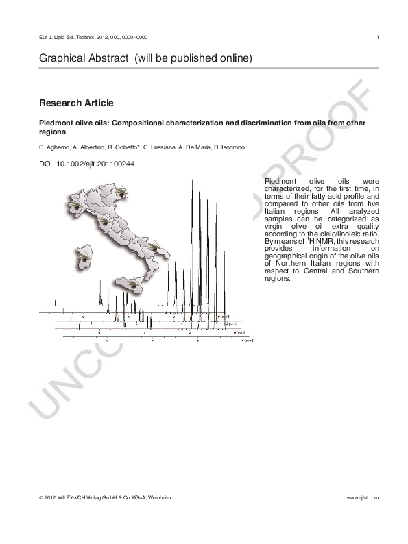 (PDF) Piedmont olive oils Compositional characterization and