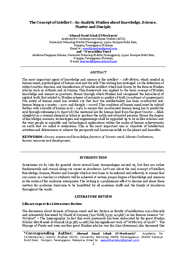 (DOC) The Concept of Intellect : An Analytic Studies about knowledge ...