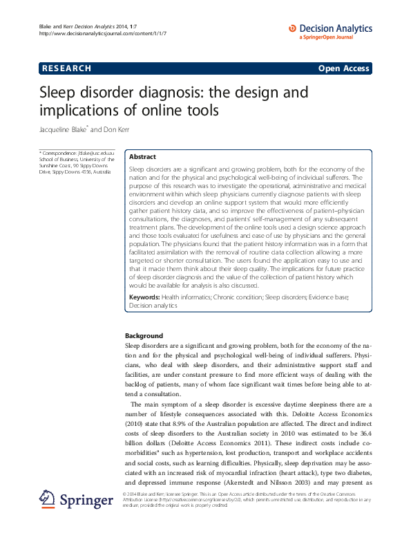 (PDF) Sleep disorder diagnosis the design and implications of online