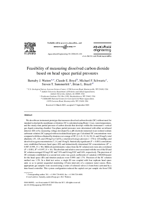 (PDF) Feasibility of measuring dissolved carbon dioxide based on head ...