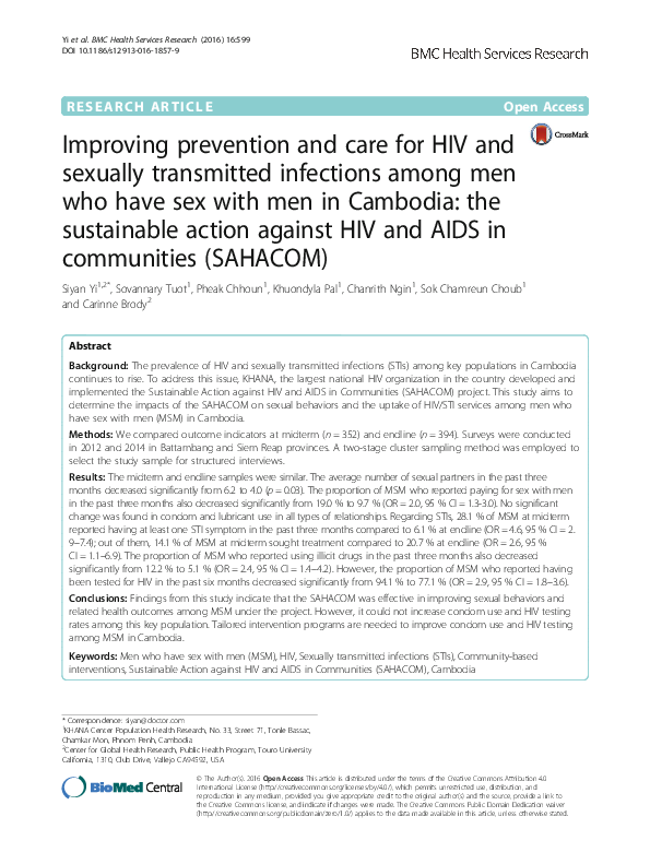 (PDF) Improving prevention and care for HIV and sexually transmitted ...