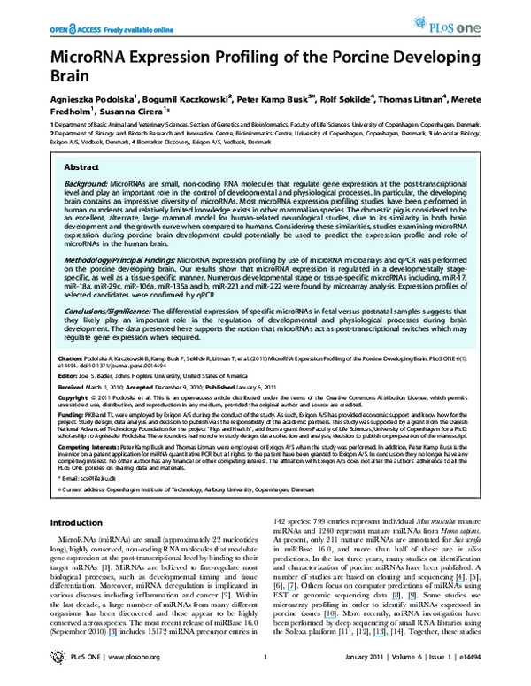 (PDF) MicroRNA Expression Profiling of the Porcine Developing Brain