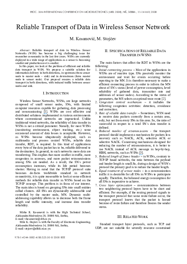 (PDF) Reliable transport of data in Wireless Sensor Network Mirko