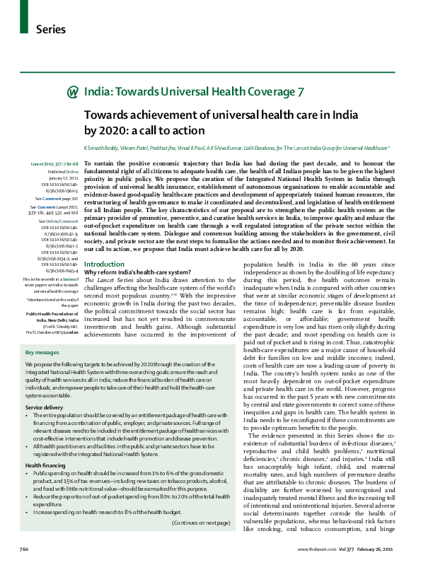 (PDF) Towards achievement of universal health care in India by 2020: a ...