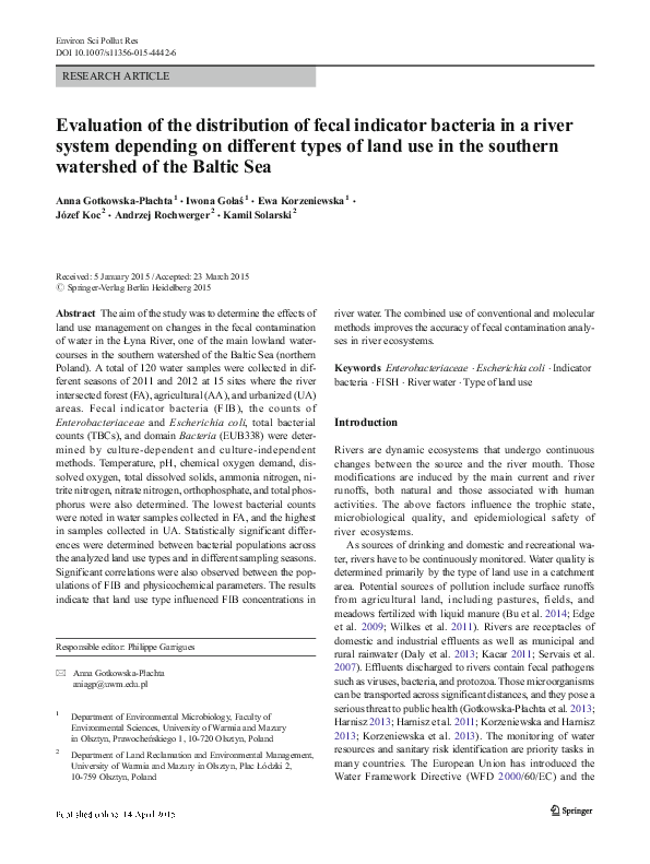 (PDF) Evaluation of the distribution of fecal indicator bacteria in a ...