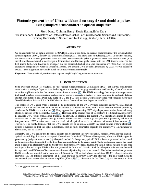 (PDF) Photonic generation of ultrawideband monocycle and doublet pulses ...