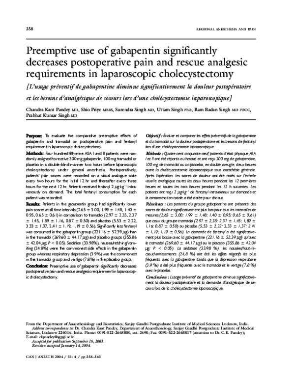 (PDF) Preemptive use of gabapentin significantly decreases ...