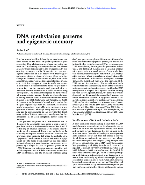 (PDF) DNA methylation patterns and epigenetic memory