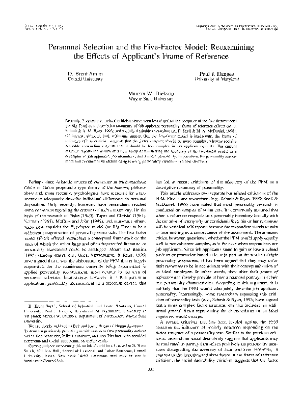 (PDF) Personnel selection and the fivefactor model Reexamining the
