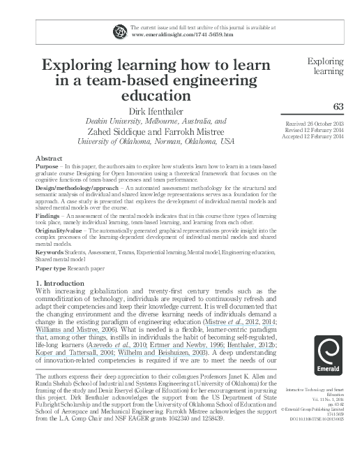 (PDF) Exploring learning how to learn in a team-based engineering education