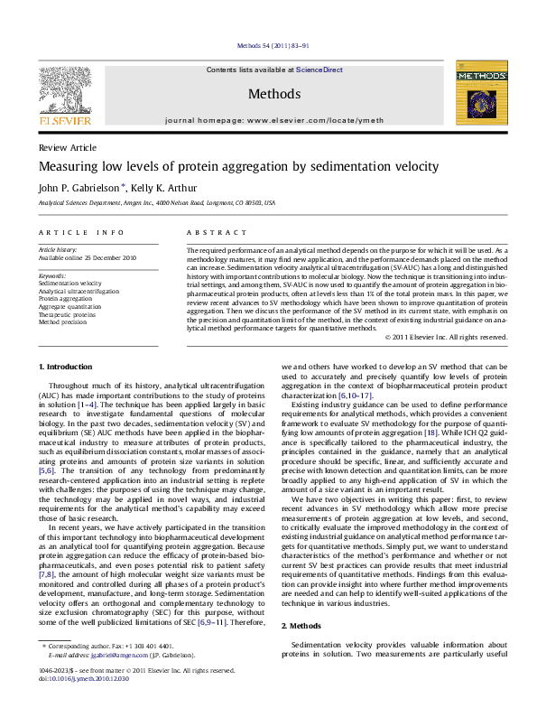 (PDF) Measuring low levels of protein aggregation by sedimentation