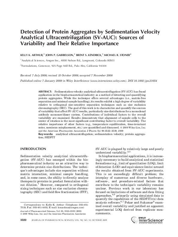 (PDF) Detection of protein aggregates by sedimentation velocity