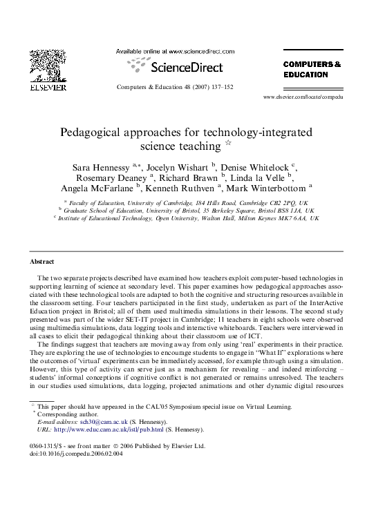 (PDF) Pedagogical approaches for technology-integrated science teaching
