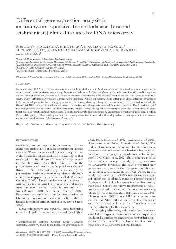 (PDF) Differential gene expression analysis in antimony-unresponsive ...