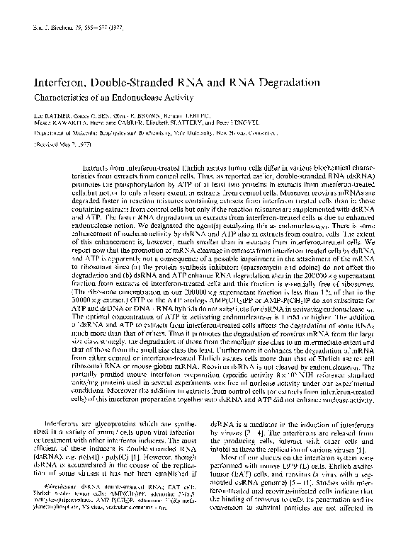 (PDF) Interferon, Double-Stranded RNA and RNA Degradation ...