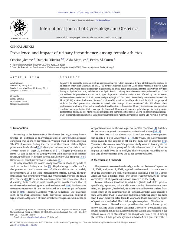 (PDF) Prevalence and impact of urinary incontinence among female athletes