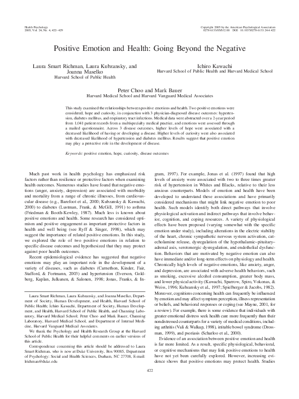(PDF) Positive Emotion and Health: Going Beyond the Negative