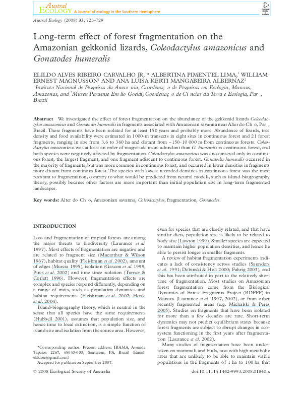(PDF) Long-term effect of forest fragmentation on the Amazonian ...
