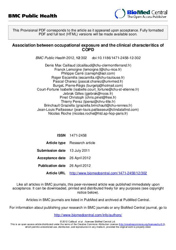 (PDF) Association between occupational exposure and the clinical ...