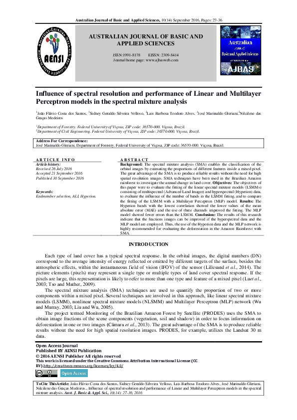 (PDF) Influence of spectral resolution and performance of Linear and ...